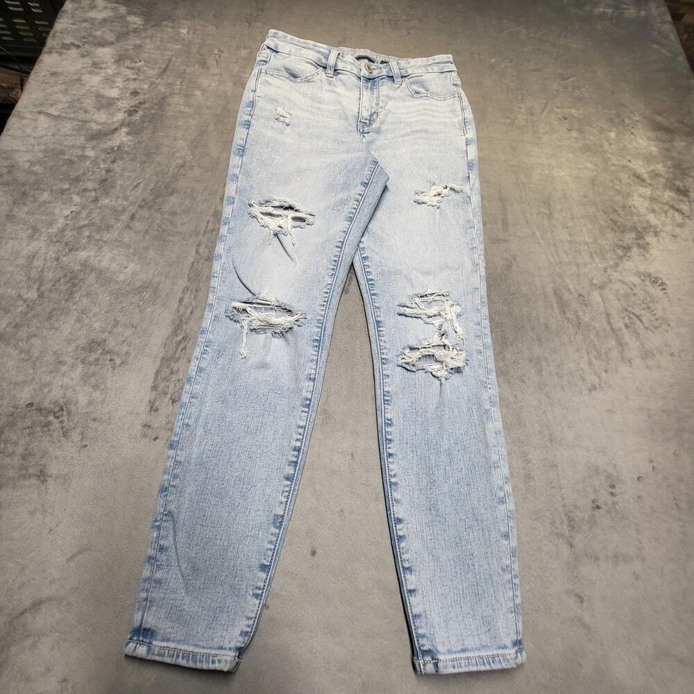 American Eagle Jeans Womens 4 Petites Blue Curvy High-Rise Jegging Distressed